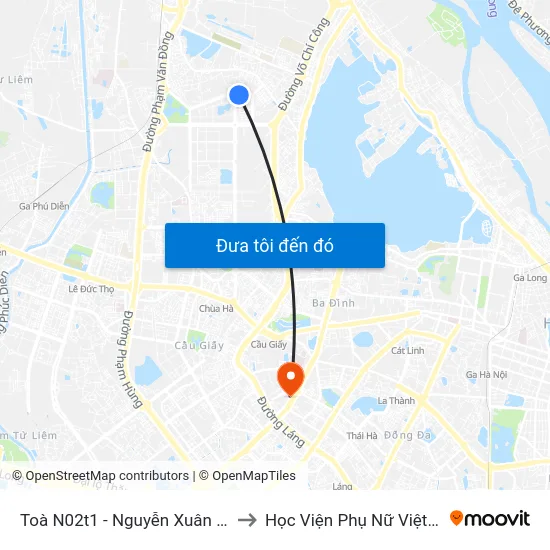 Toà N02t1 - Nguyễn Xuân Khoát to Học Viện Phụ Nữ Việt Nam map