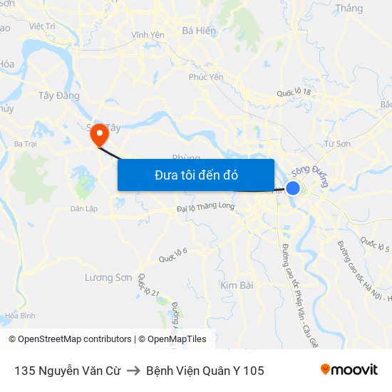 135 Nguyễn Văn Cừ to Bệnh Viện Quân Y 105 map