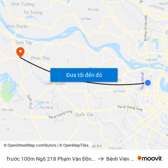 Trước 100m Ngõ 218 Phạm Văn Đồng (Đối Diện Công Viên Hòa Bình) to Bệnh Viện Quân Y 105 map