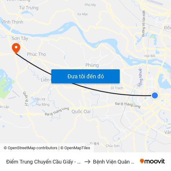 Điểm Trung Chuyển Cầu Giấy - Gtvt 02 to Bệnh Viện Quân Y 105 map