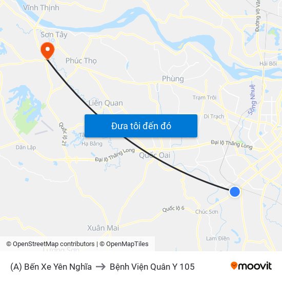 (A) Bến Xe Yên Nghĩa to Bệnh Viện Quân Y 105 map