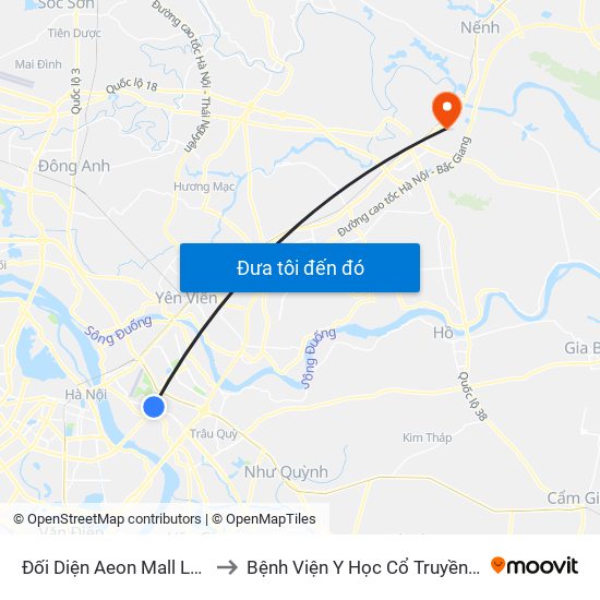 Đối Diện Aeon Mall Long Biên (Cột Điện T4a/2a-B Đường Cổ Linh) to Bệnh Viện Y Học Cổ Truyền Và Phục Hồi Chức Năng - Bệnh Viện Phổi Tỉnh Bắc Ninh map