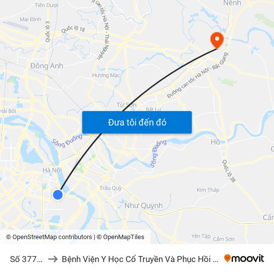 Số 377 Kim Ngưu to Bệnh Viện Y Học Cổ Truyền Và Phục Hồi Chức Năng - Bệnh Viện Phổi Tỉnh Bắc Ninh map