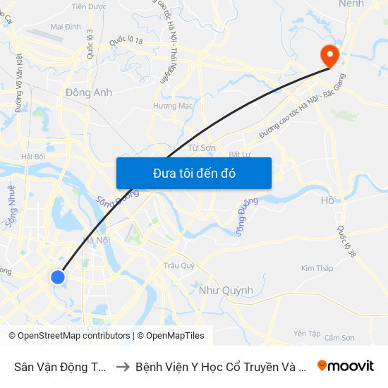 Sân Vận Động Thượng Đình - 129 Nguyễn Trãi to Bệnh Viện Y Học Cổ Truyền Và Phục Hồi Chức Năng - Bệnh Viện Phổi Tỉnh Bắc Ninh map