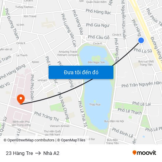 23 Hàng Tre to Nhà A2 map