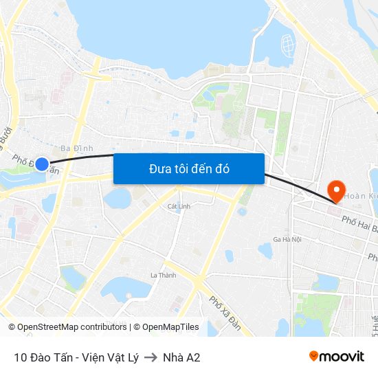 10 Đào Tấn - Viện Vật Lý to Nhà A2 map