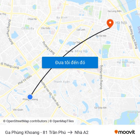 Ga Phùng Khoang - 81 Trần Phú to Nhà A2 map