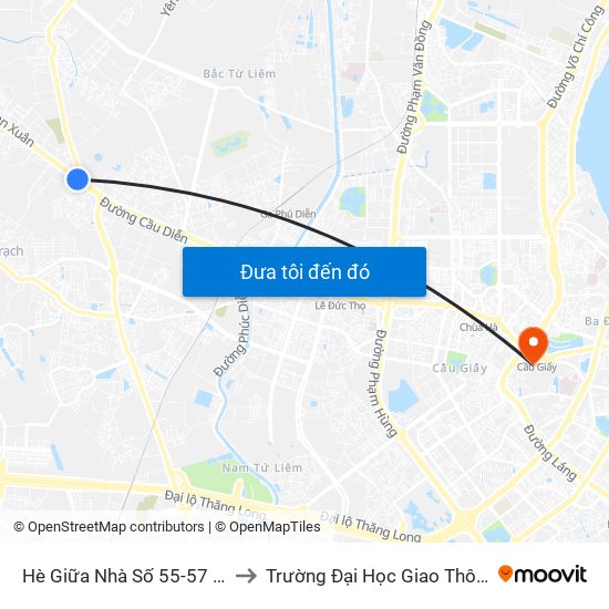 Hè Giữa Nhà Số 55-57 Phố Nhổn to Trường Đại Học Giao Thông Vận Tải map