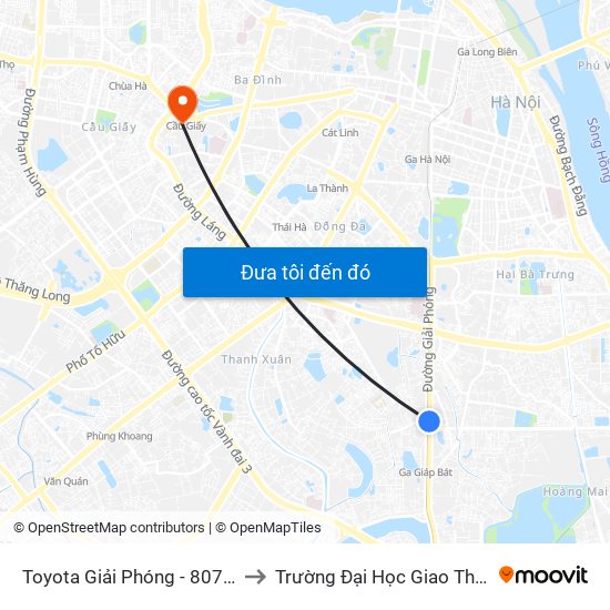 Toyota Giải Phóng - 807 Giải Phóng to Trường Đại Học Giao Thông Vận Tải map