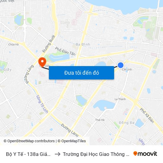 Bộ Y Tế - 138a Giảng Võ to Trường Đại Học Giao Thông Vận Tải map