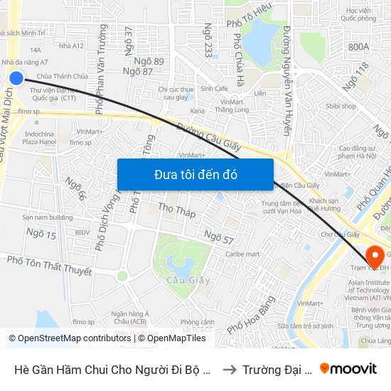 Hè Gần Hầm Chui Cho Người Đi Bộ Qua Đường Khu Vực Cầu Mai Dịch (Trước Cổng Trường Đhnn 70m) to Trường Đại Học Giao Thông Vận Tải map
