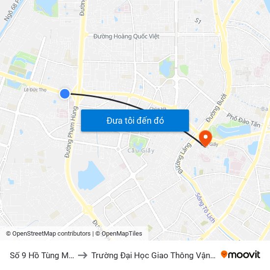 Số 9 Hồ Tùng Mậu to Trường Đại Học Giao Thông Vận Tải map