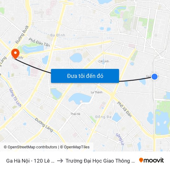 Ga Hà Nội - 120 Lê Duẩn to Trường Đại Học Giao Thông Vận Tải map