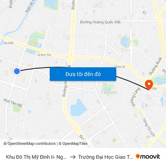 Khu Đô Thị Mỹ Đình Ii- Nguyễn Cơ Thạch to Trường Đại Học Giao Thông Vận Tải map