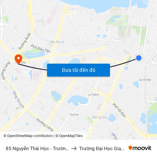 85 Nguyễn Thái Học - Trường Th Lý Thường Kiệt to Trường Đại Học Giao Thông Vận Tải map