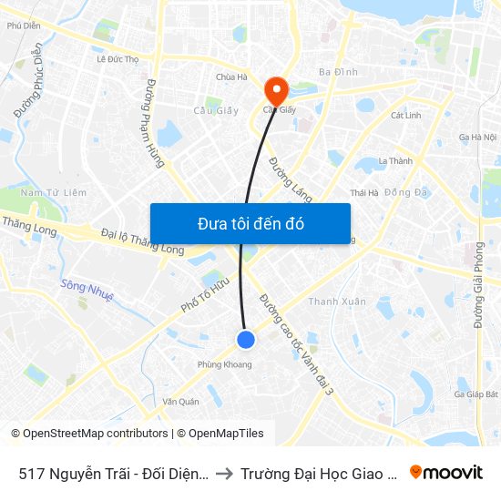 517 Nguyễn Trãi - Đối Diện Đại Học Hà Nội to Trường Đại Học Giao Thông Vận Tải map