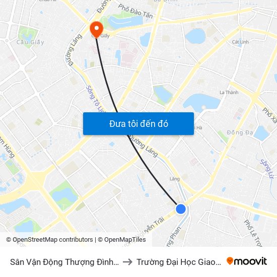 Sân Vận Động Thượng Đình - 129 Nguyễn Trãi to Trường Đại Học Giao Thông Vận Tải map