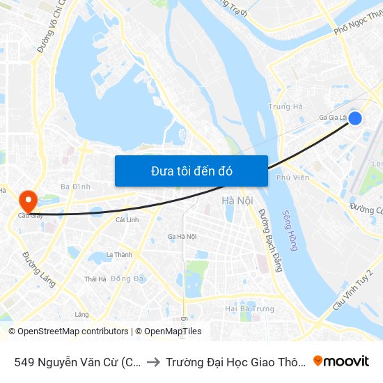 549 Nguyễn Văn Cừ (Cột Trước) to Trường Đại Học Giao Thông Vận Tải map