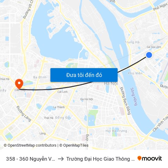 358 - 360 Nguyễn Văn Cừ to Trường Đại Học Giao Thông Vận Tải map