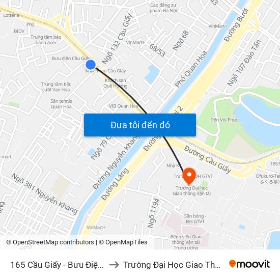 165 Cầu Giấy - Bưu Điện Cầu Giấy to Trường Đại Học Giao Thông Vận Tải map