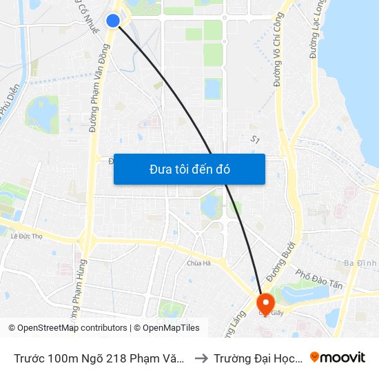 Trước 100m Ngõ 218 Phạm Văn Đồng (Đối Diện Công Viên Hòa Bình) to Trường Đại Học Giao Thông Vận Tải map