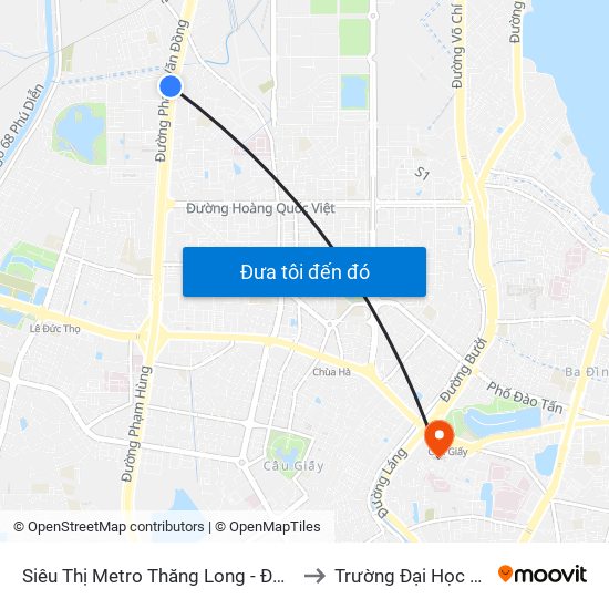 Siêu Thị Metro Thăng Long - Đối Diện Ngõ 599 Phạm Văn Đồng to Trường Đại Học Giao Thông Vận Tải map