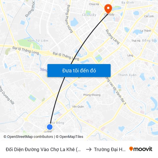 Đối Diện Đường Vào Chợ La Khê (Qua Ga Metro La Khê) - 405 Quang Trung (Hà Đông) to Trường Đại Học Giao Thông Vận Tải map