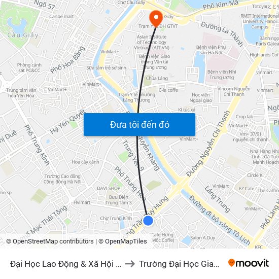Đại Học Lao Động & Xã Hội - 43 Trần Duy Hưng to Trường Đại Học Giao Thông Vận Tải map