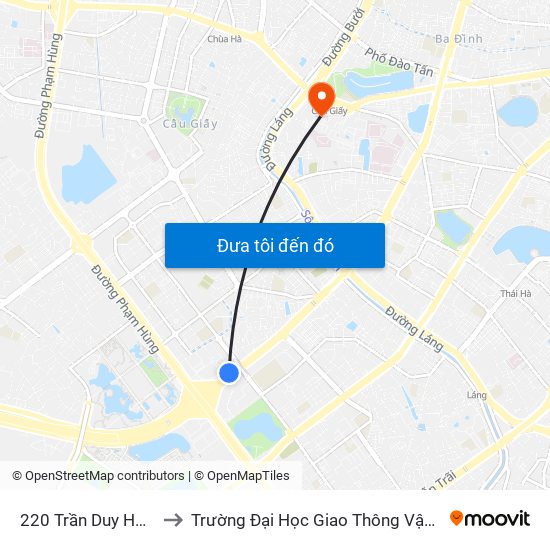 220 Trần Duy Hưng to Trường Đại Học Giao Thông Vận Tải map