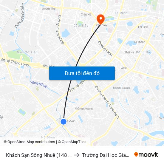 Khách Sạn Sông Nhuệ (148 Trần Phú- Hà Đông) to Trường Đại Học Giao Thông Vận Tải map