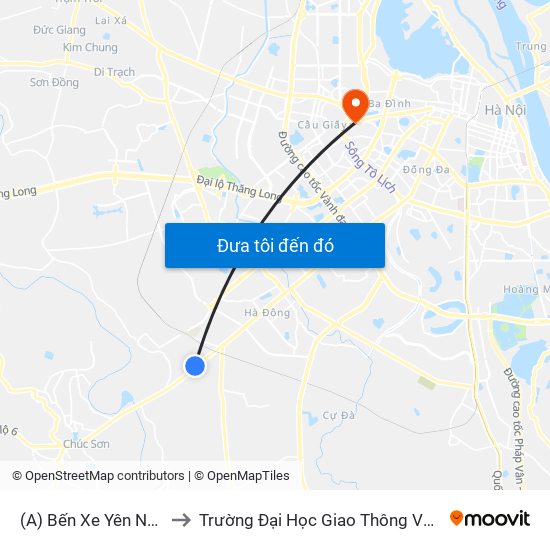 (A) Bến Xe Yên Nghĩa to Trường Đại Học Giao Thông Vận Tải map