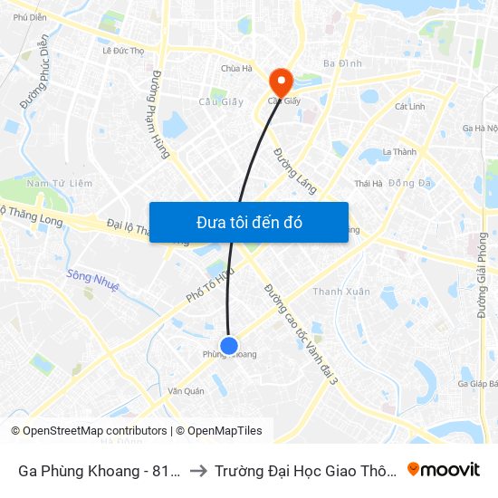 Ga Phùng Khoang - 81 Trần Phú to Trường Đại Học Giao Thông Vận Tải map