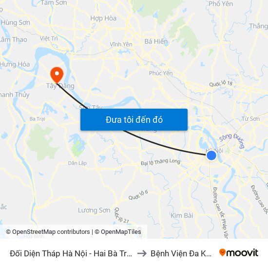 Đối Diện Tháp Hà Nội - Hai Bà Trưng (Cạnh 56 Hai Bà Trưng) to Bệnh Viện Đa Khoa Huyện Ba Vì map