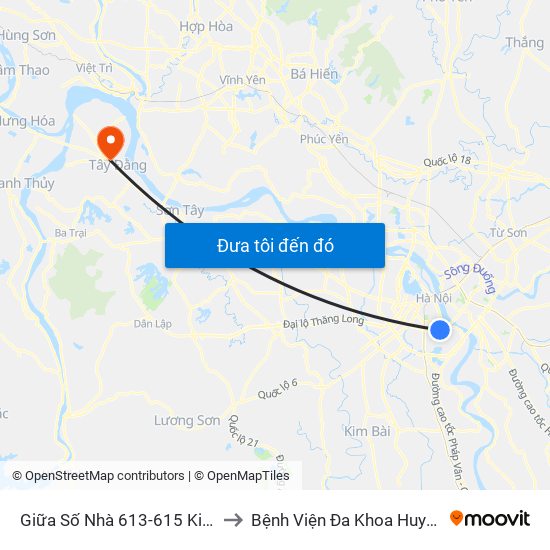 Giữa Số Nhà 613-615 Kim Ngưu to Bệnh Viện Đa Khoa Huyện Ba Vì map