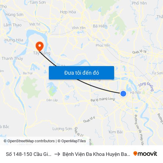 Số 148-150 Cầu Giấy to Bệnh Viện Đa Khoa Huyện Ba Vì map