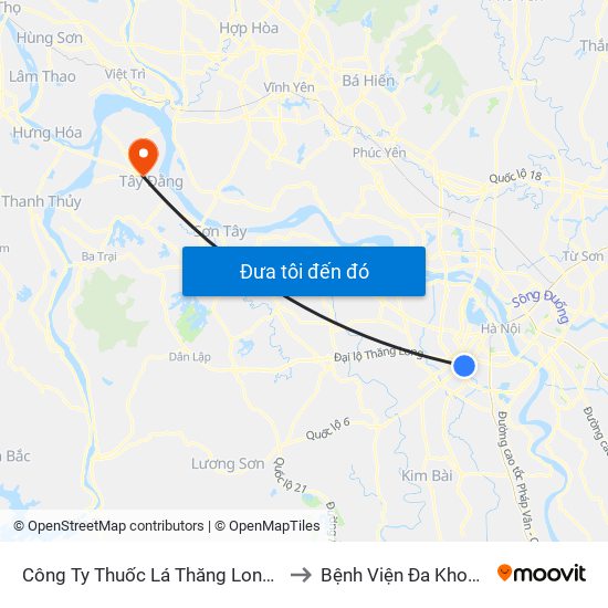 Công Ty Thuốc Lá Thăng Long - 235 Nguyễn Trãi to Bệnh Viện Đa Khoa Huyện Ba Vì map