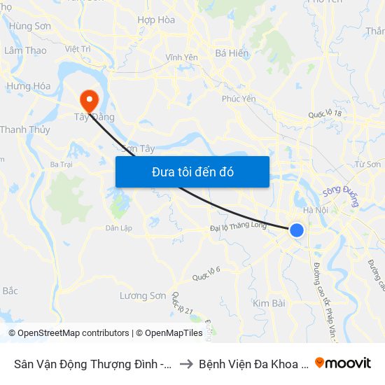Sân Vận Động Thượng Đình - 129 Nguyễn Trãi to Bệnh Viện Đa Khoa Huyện Ba Vì map