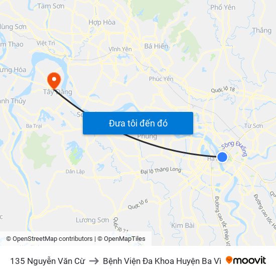 135 Nguyễn Văn Cừ to Bệnh Viện Đa Khoa Huyện Ba Vì map