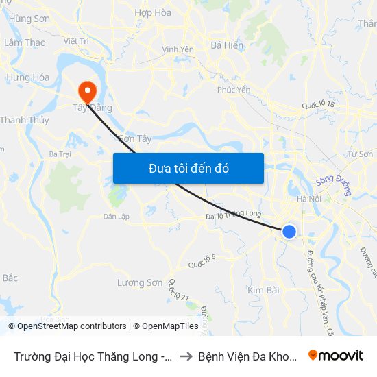 Trường Đại Học Thăng Long - Nghiêm Xuân Yêm to Bệnh Viện Đa Khoa Huyện Ba Vì map