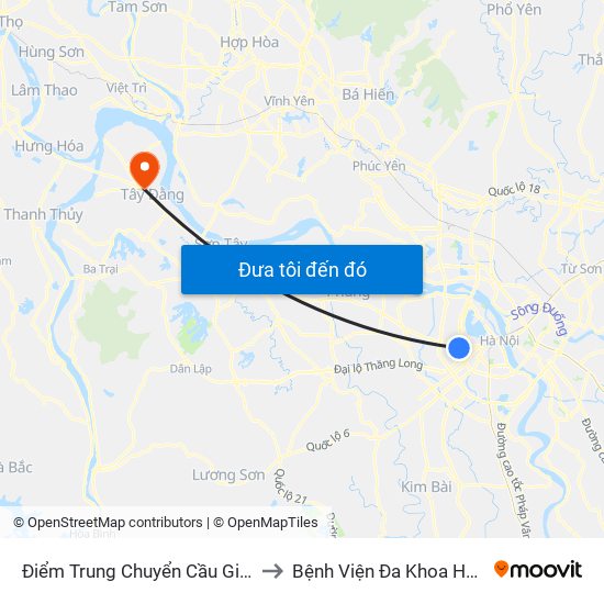 Điểm Trung Chuyển Cầu Giấy - Gtvt 02 to Bệnh Viện Đa Khoa Huyện Ba Vì map