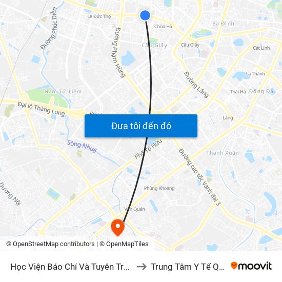 Học Viện Báo Chí Và Tuyên Truyền - 36 Xuân Thủy to Trung Tâm Y Tế Quận Hà Đông map