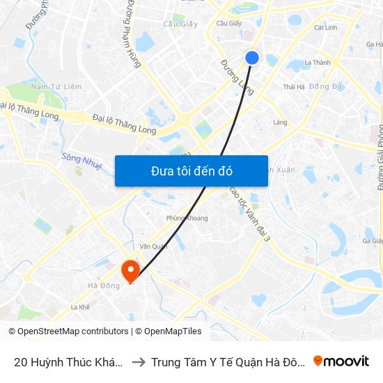 20 Huỳnh Thúc Kháng to Trung Tâm Y Tế Quận Hà Đông map