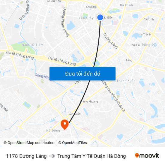 1178 Đường Láng to Trung Tâm Y Tế Quận Hà Đông map