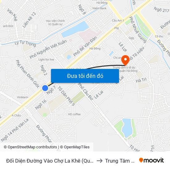 Đối Diện Đường Vào Chợ La Khê (Qua Ga Metro La Khê) - 405 Quang Trung (Hà Đông) to Trung Tâm Y Tế Quận Hà Đông map