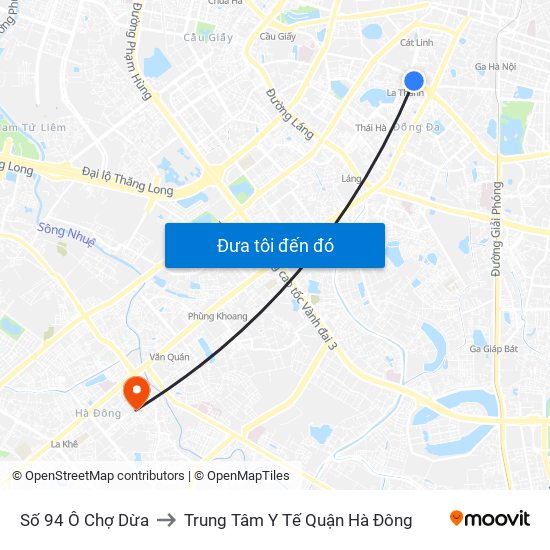 Số 94 Ô Chợ Dừa to Trung Tâm Y Tế Quận Hà Đông map