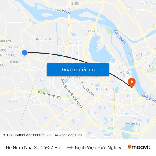 Hè Giữa Nhà Số 55-57 Phố Nhổn to Bệnh Viện Hữu Nghị Việt-Xô map