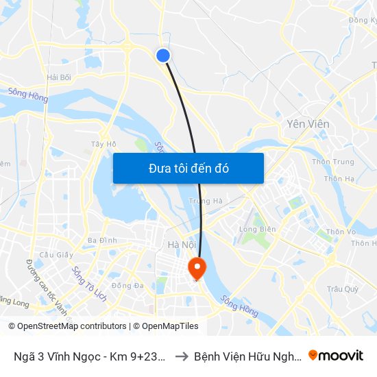 Ngã 3 Vĩnh Ngọc - Km 9+230 Quốc Lộ 3 to Bệnh Viện Hữu Nghị Việt-Xô map