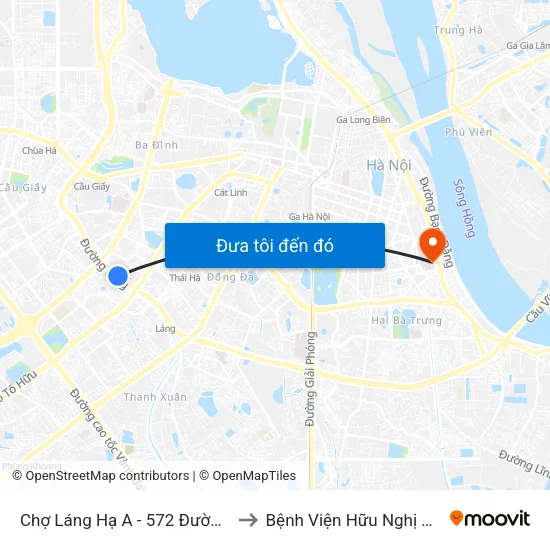 Chợ Láng Hạ A - 572 Đường Láng to Bệnh Viện Hữu Nghị Việt-Xô map