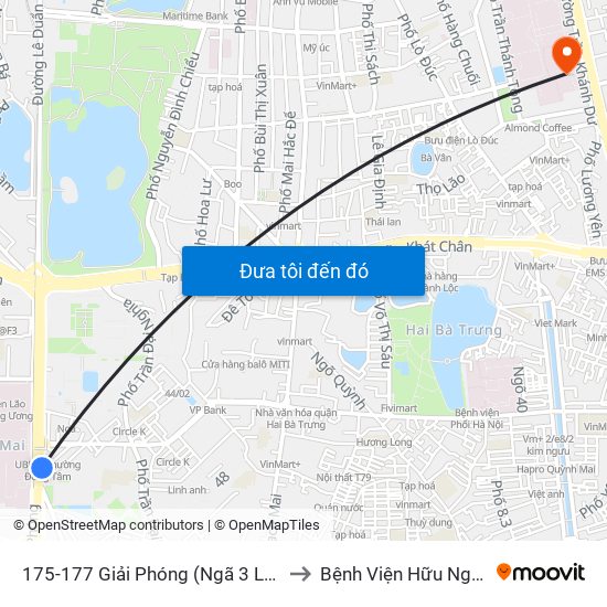 175-177 Giải Phóng (Ngã 3 Lê Thanh Nghị) to Bệnh Viện Hữu Nghị Việt-Xô map