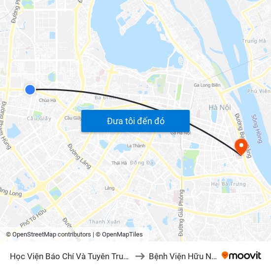 Học Viện Báo Chí Và Tuyên Truyền - 36 Xuân Thủy to Bệnh Viện Hữu Nghị Việt-Xô map